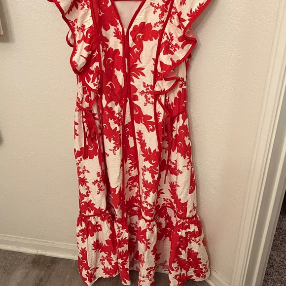 Jenna Floral Printed Midi Dress Red and White Women's Dress - Picture 6 of 6